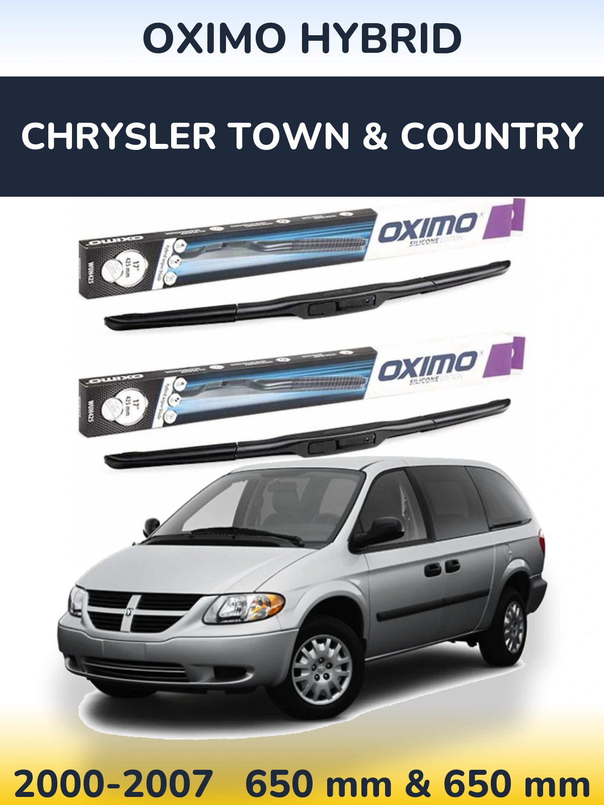 Front wiper blade set Oximo Hybrid 650 & 650 mm for Chrysler Town & Country 2000-2007