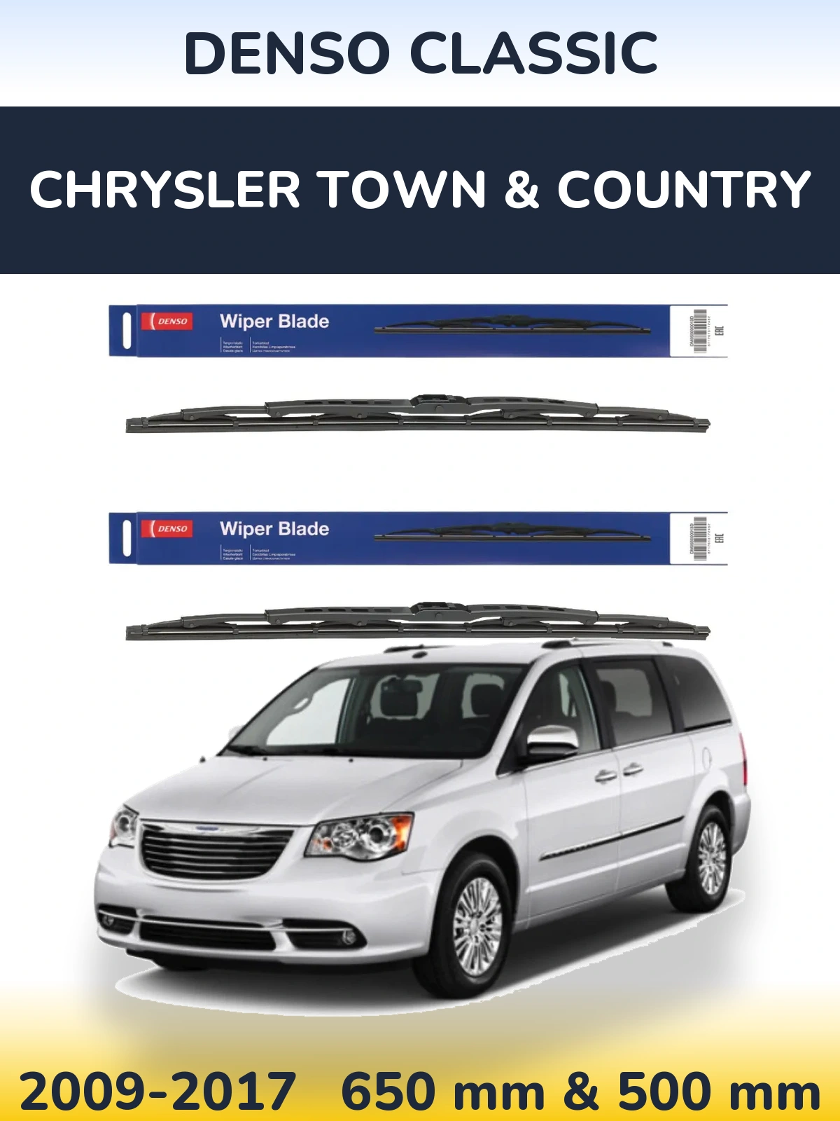 Комплект передніх щіток Denso Classic 650 & 500 мм для Chrysler Town & Country 2009-2017