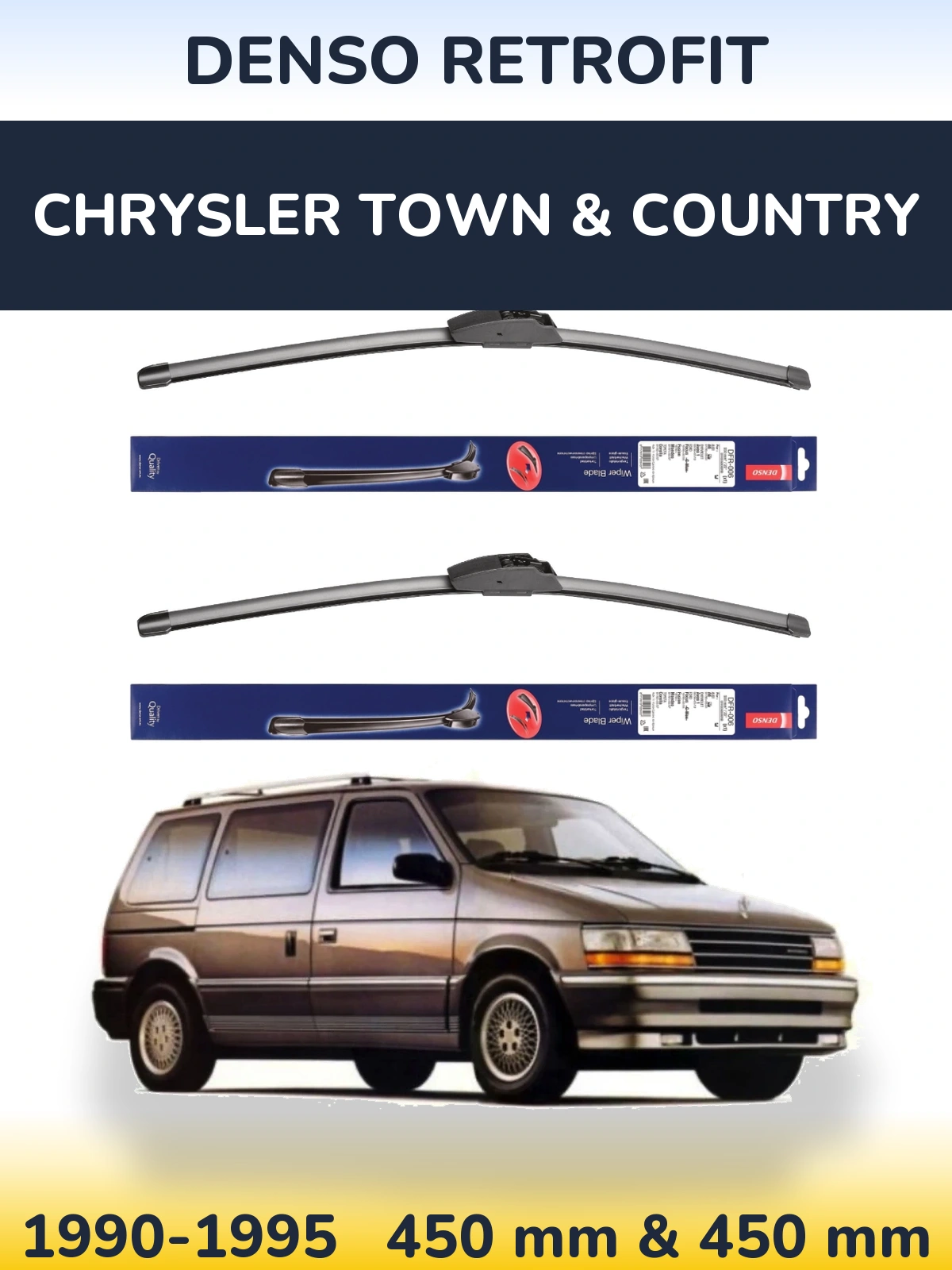 Front wiper blade set Denso Retrofit 450 & 450 mm for Chrysler Town & Country 1990-1995