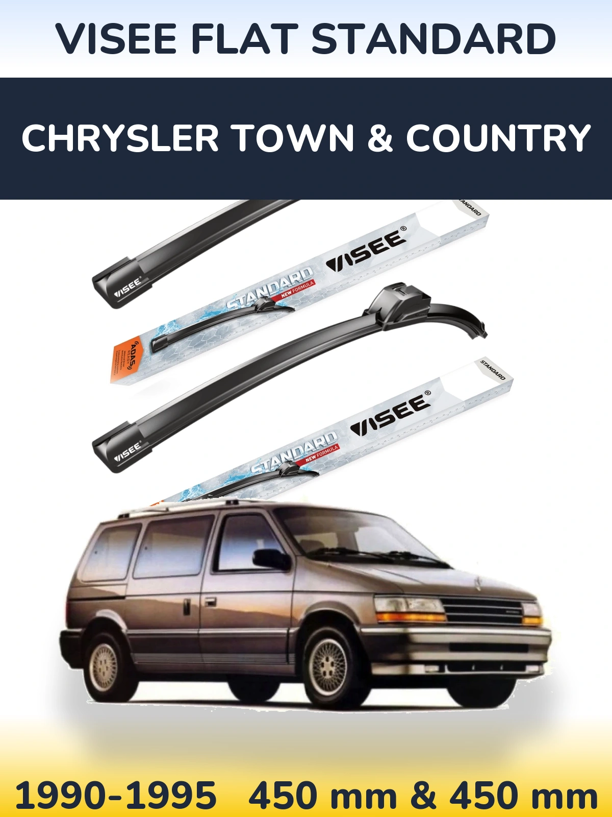 Комплект передних дворников VISEE FLAT STANDARD 450 & 450 мм для Chrysler Town & Country 1990-1995