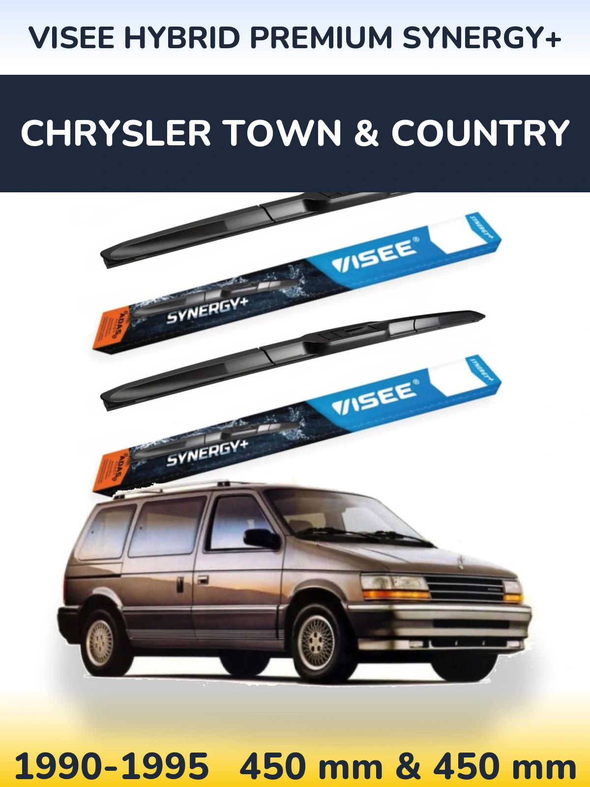 Front wiper blade set VISEE HYBRID PREMIUM SYNERGY+ 450 & 450 mm for Chrysler Town & Country 1990-1995