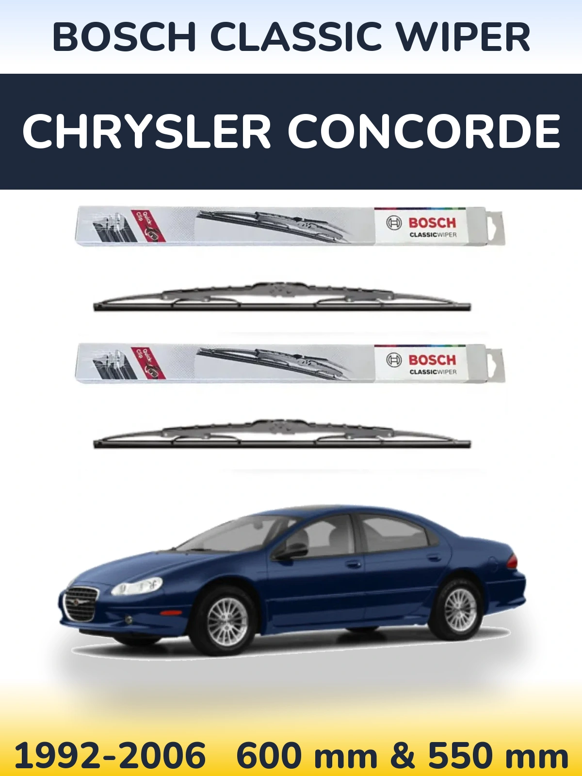 Комплект передніх щіток BOSCH Classic Wiper 600 & 550 мм для Chrysler Concorde 1992-2006