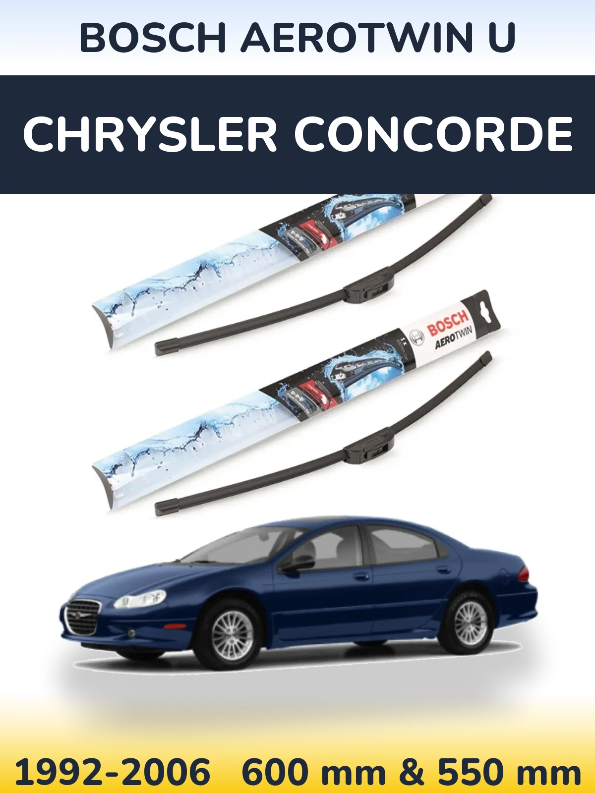 Front wiper blade set BOSCH AeroTwin U 600 & 550 mm for Chrysler Concorde 1992-2006