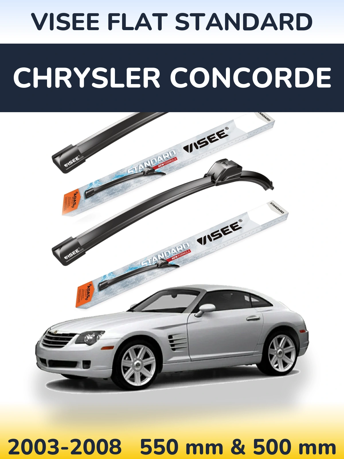 Front wiper blade set VISEE FLAT STANDARD 550 & 500 mm for Chrysler Concorde 2003-2008