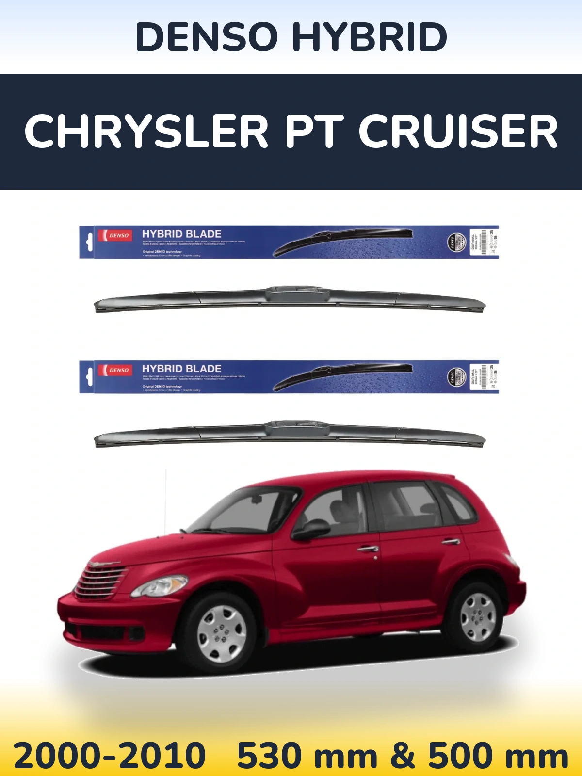 Front wiper blade set Denso Hybrid 530 & 500 mm for Chrysler PT Cruiser 2000-2010