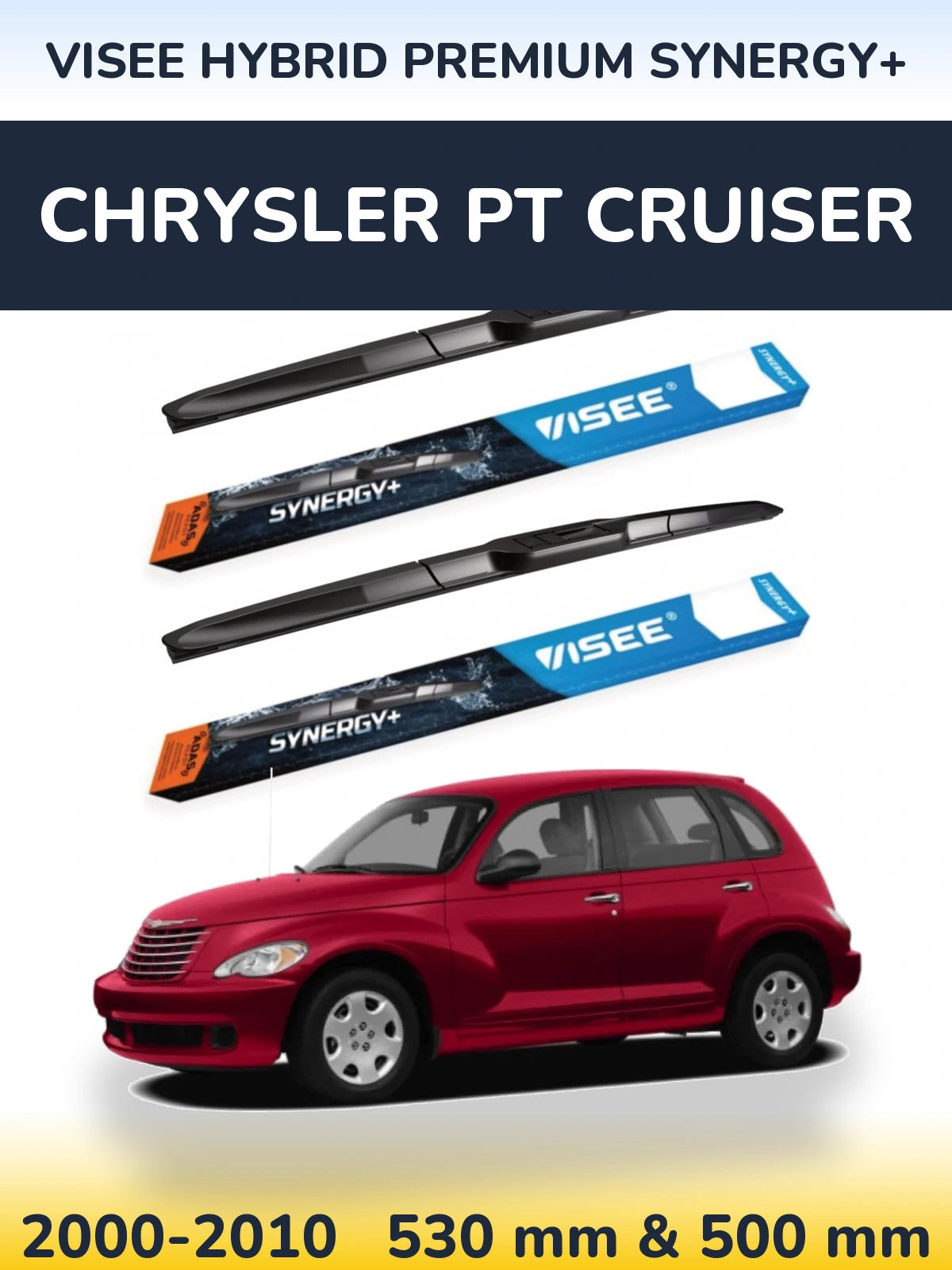 Front wiper blade set VISEE HYBRID PREMIUM SYNERGY+ 530 & 500 mm for Chrysler PT Cruiser 2000-2010