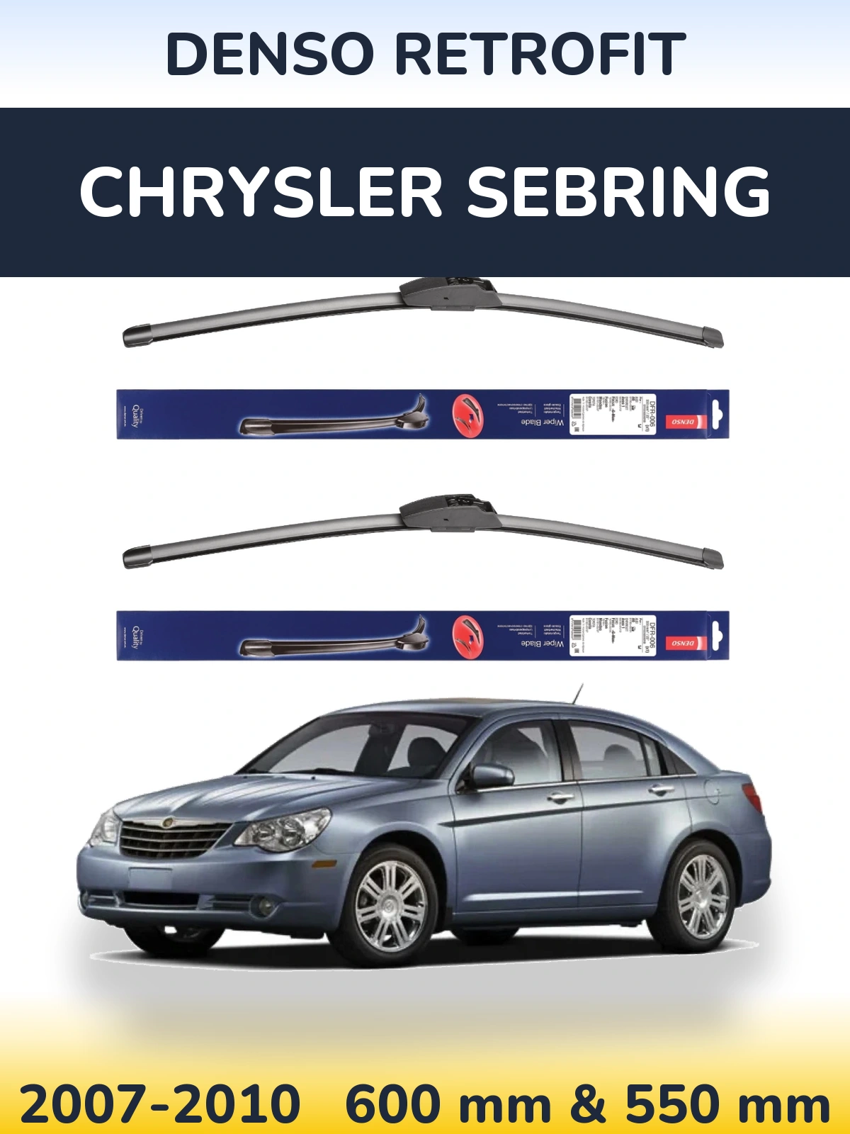 Front wiper blade set Denso Retrofit 600 & 550 mm for Chrysler Sebring 2007-2010