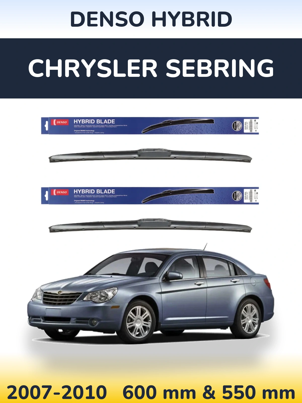 Front wiper blade set Denso Hybrid 600 & 550 mm for Chrysler Sebring 2007-2010