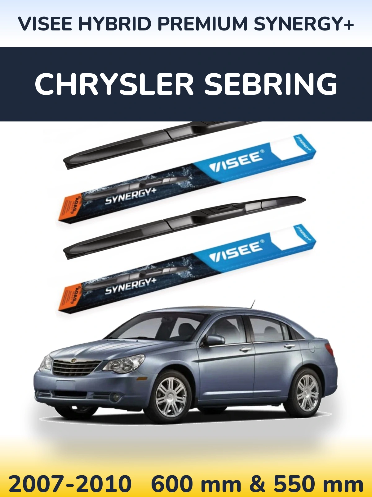 Front wiper blade set VISEE HYBRID PREMIUM SYNERGY+ 600 & 550 mm for Chrysler Sebring 2007-2010