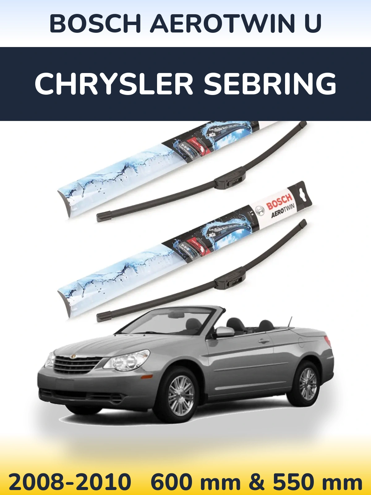 Front wiper blade set BOSCH AeroTwin U 600 & 550 mm for Chrysler Sebring 2008-2010