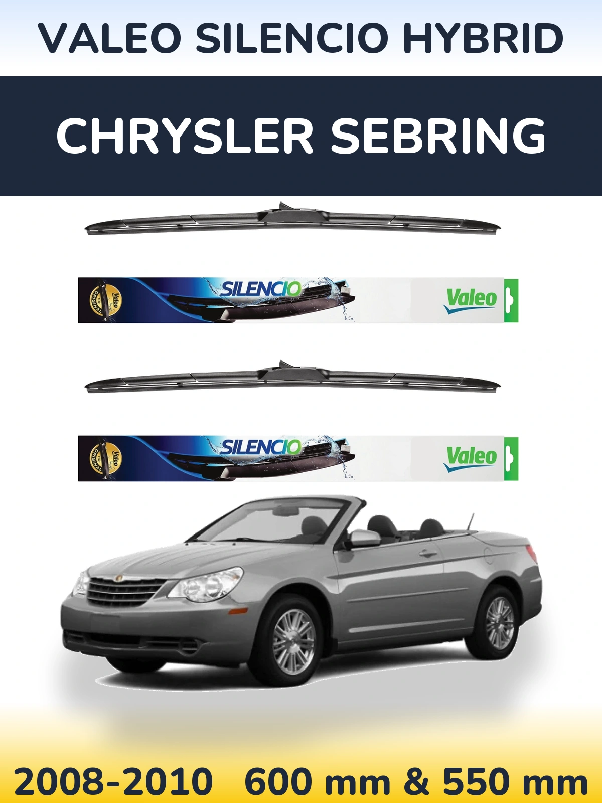 Комплект передних дворников Valeo Silencio Hybrid 600 & 550 мм для Chrysler Sebring 2008-2010