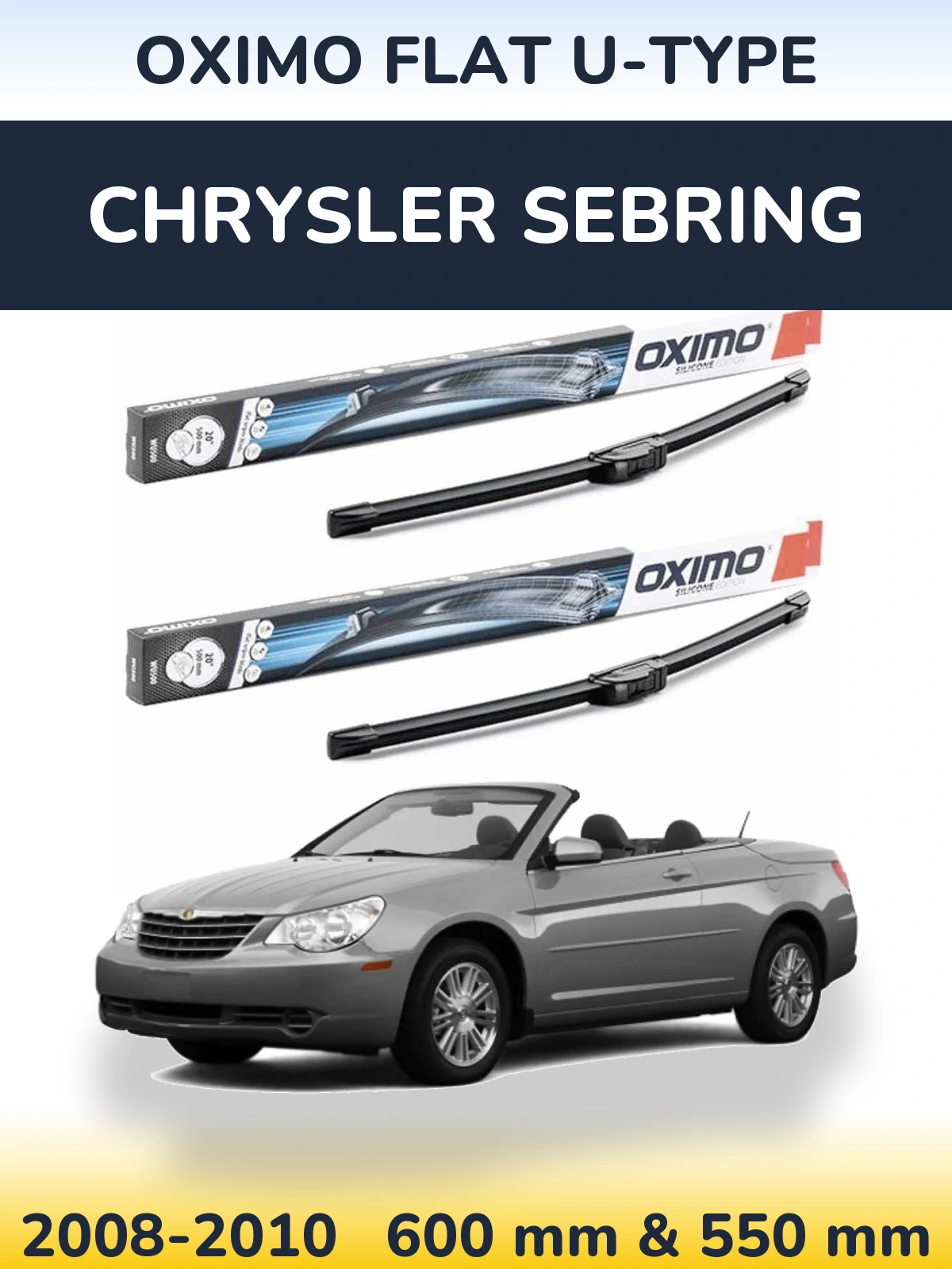 Front wiper blade set Oximo Flat U-type 600 & 550 mm for Chrysler Sebring 2008-2010