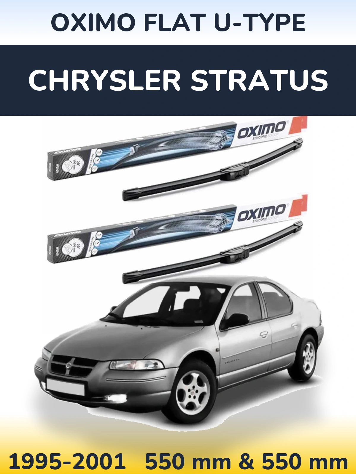 Front wiper blade set Oximo Flat U-type 550 & 550 mm for Chrysler Stratus 1995-2001