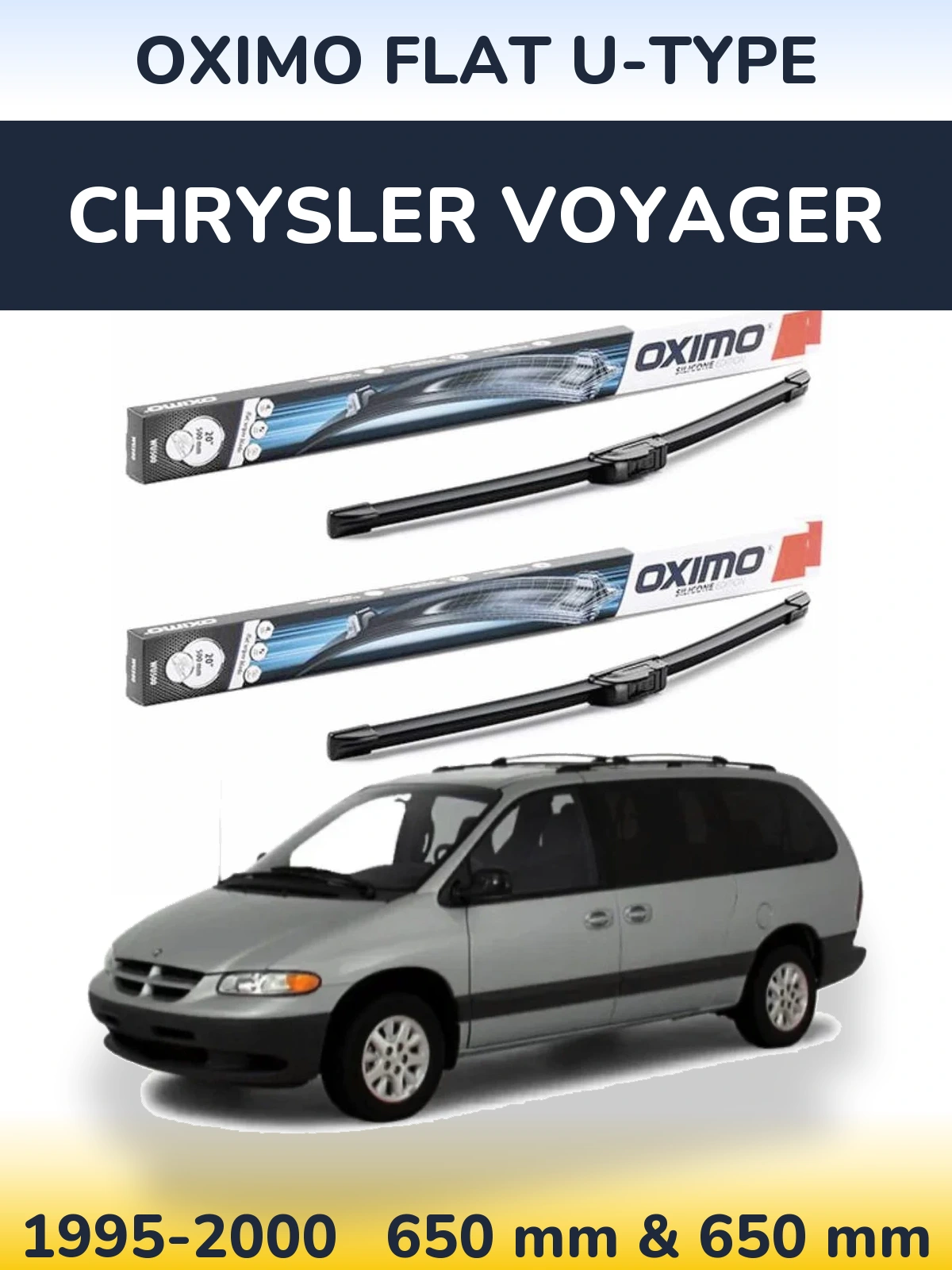 Комплект передніх щіток Oximo Flat U-type 650 & 650 мм для Chrysler Voyager 1995-2000
