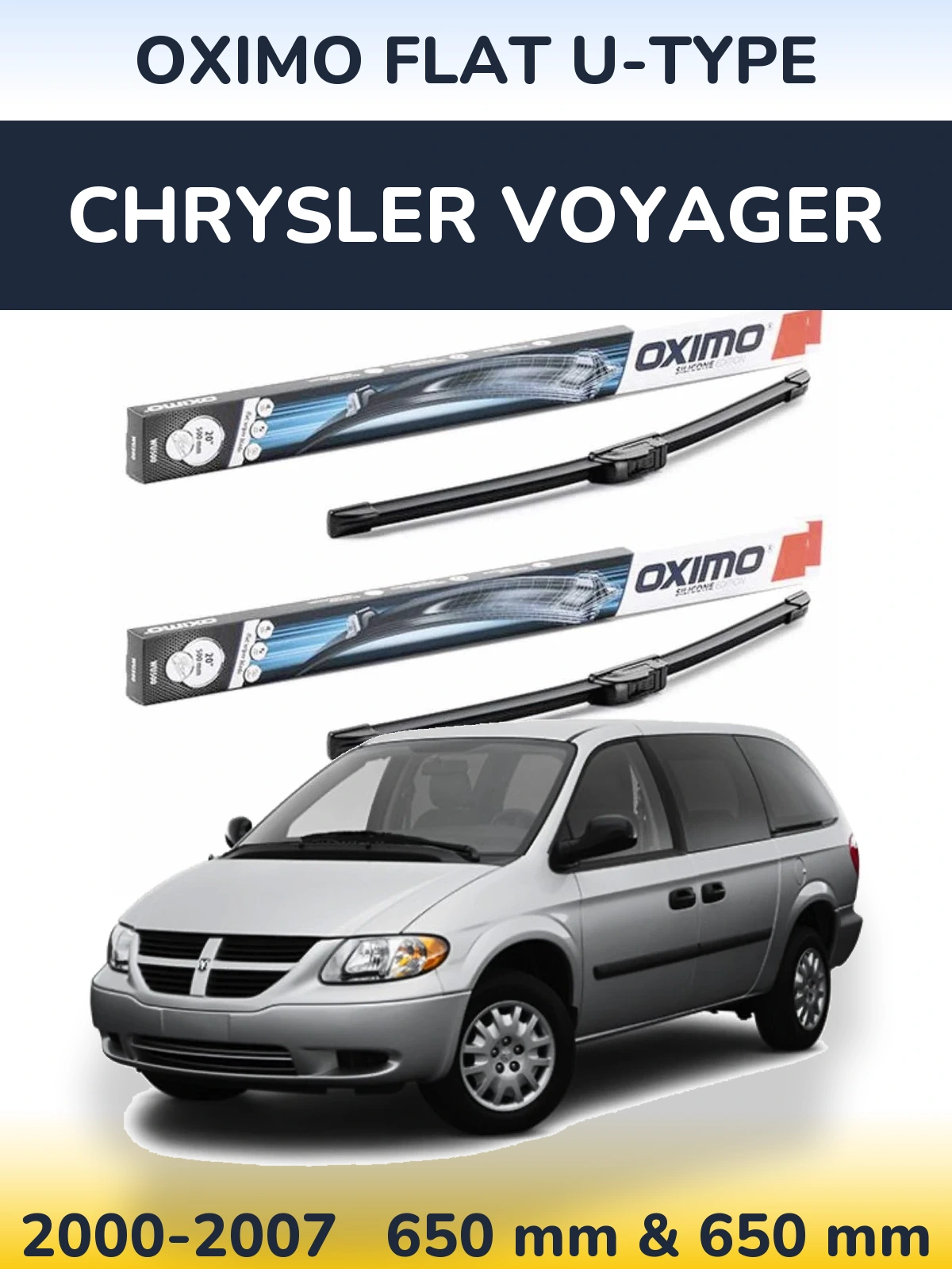 Front wiper blade set Oximo Flat U-type 650 & 650 mm for Chrysler Voyager 2000-2007