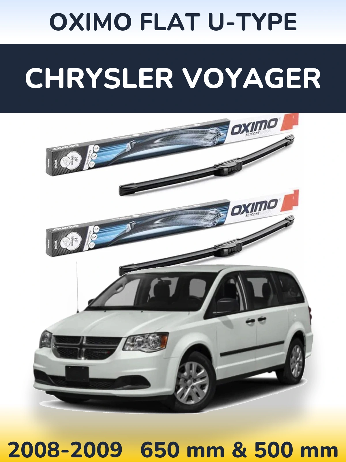 Комплект передніх щіток Oximo Flat U-type 650 & 500 мм для Chrysler Voyager 2008-2009