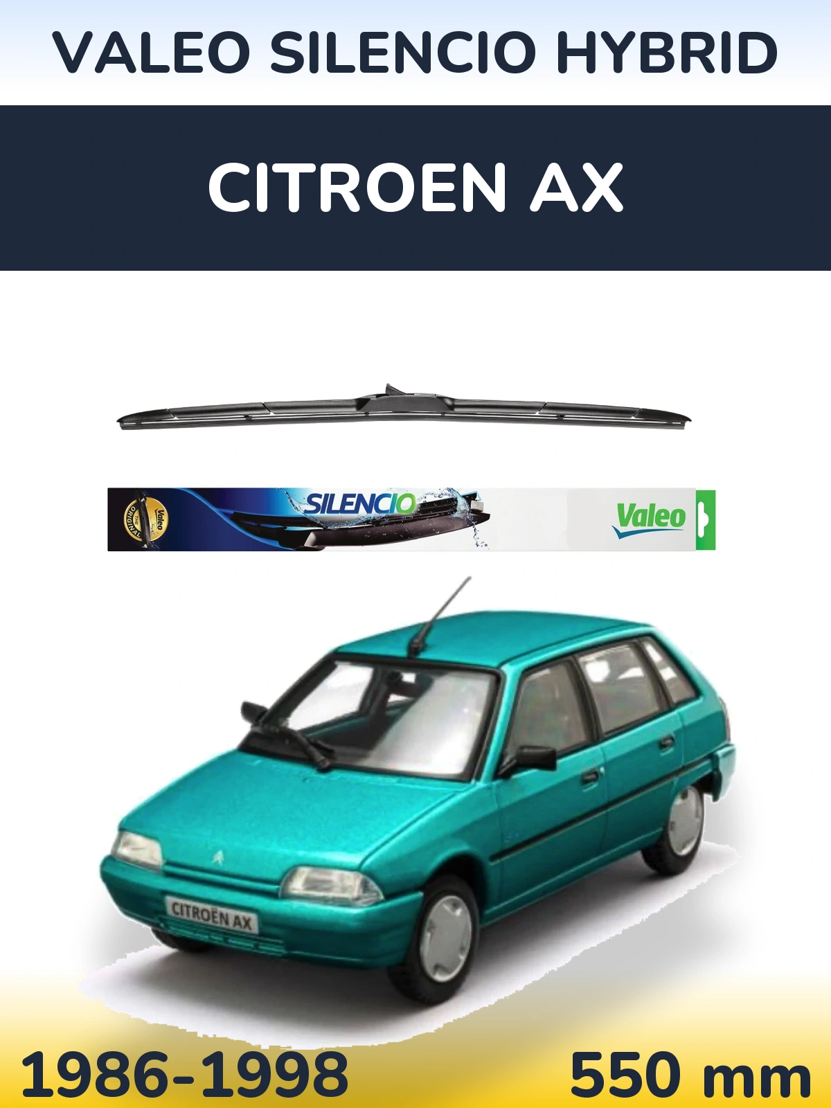 Front wiper blade Valeo Silencio Hybrid 550 mm for Citroen AX 1986-1998