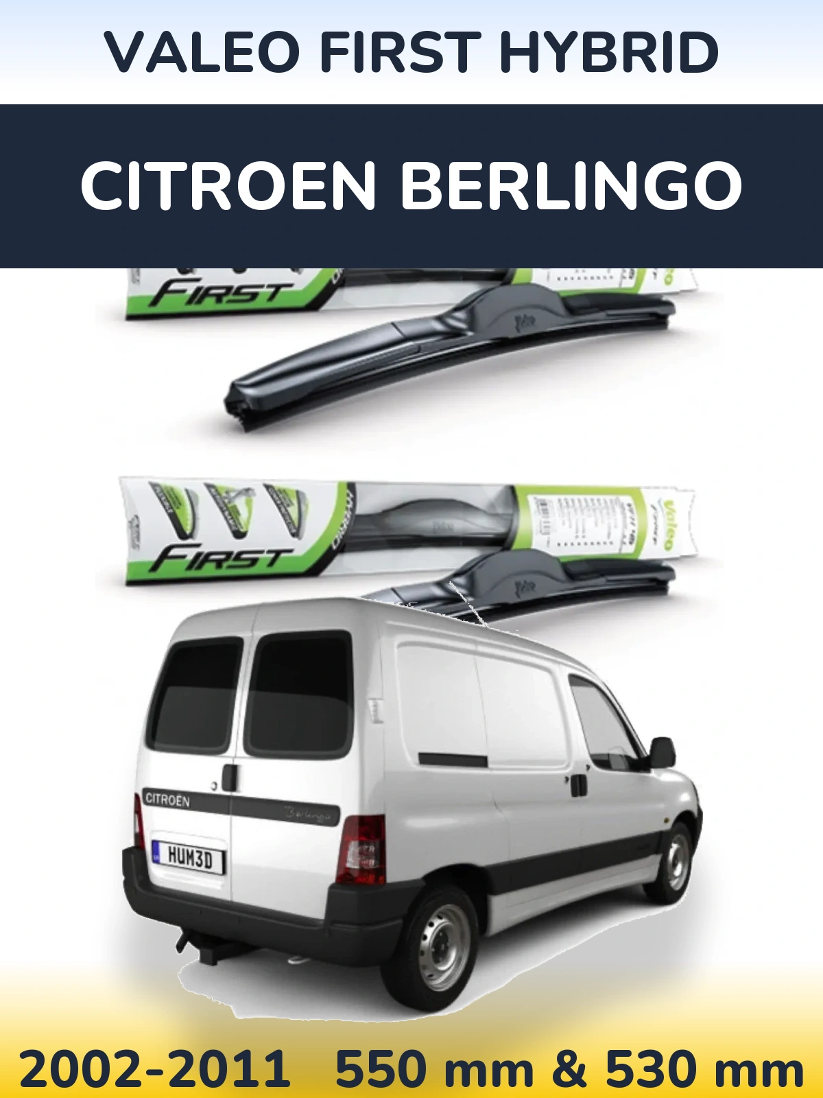 Front wiper blade set Valeo First Hybrid 550 & 530 mm for Citroen Berlingo 2002-2011