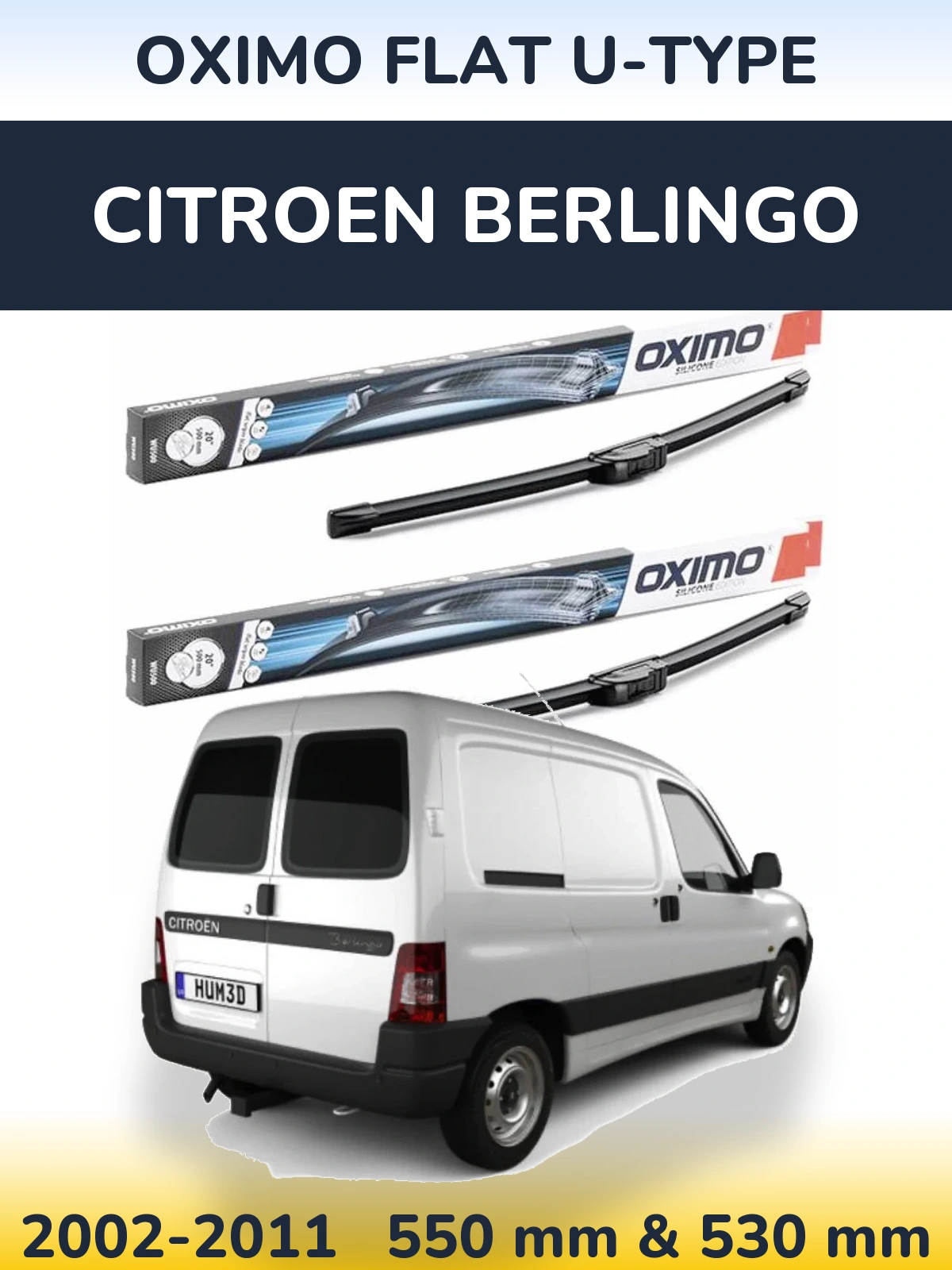 Front wiper blade set Oximo Flat U-type 550 & 530 mm for Citroen Berlingo 2002-2011