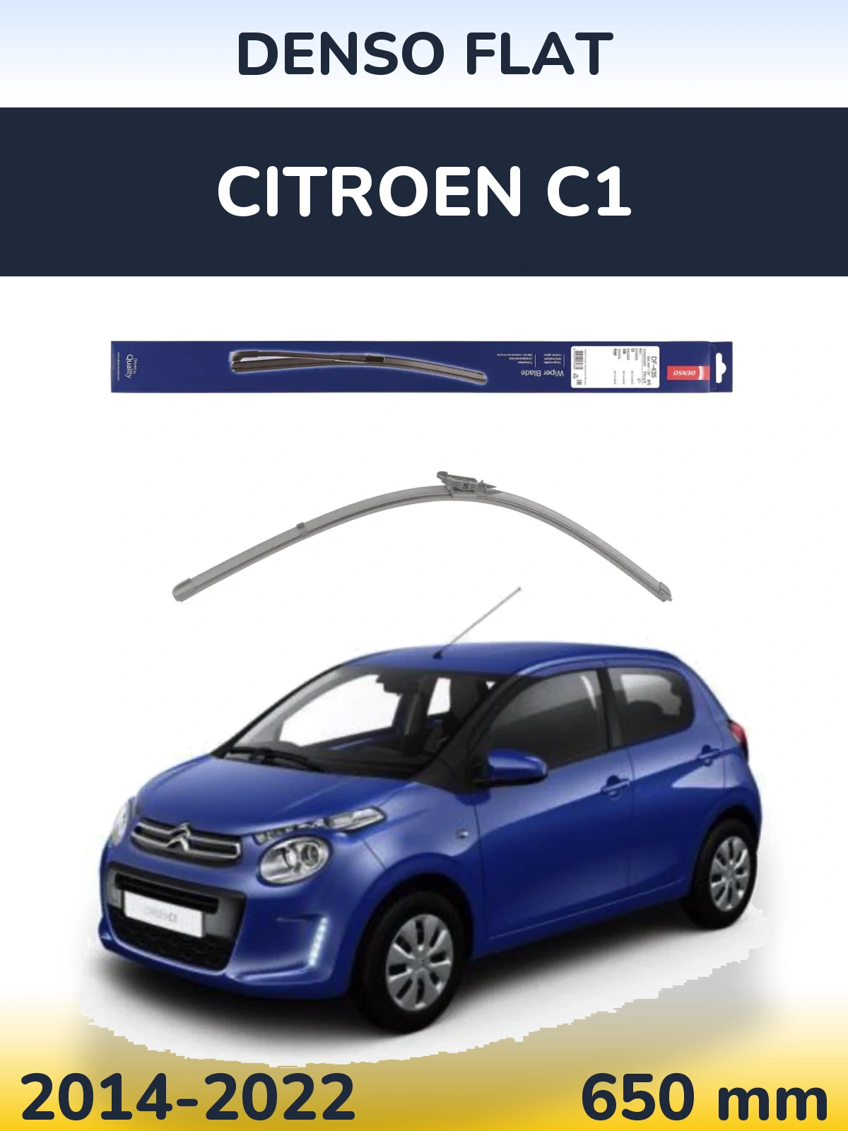 Front wiper blade Denso Flat 650 mm for Citroen C1 2014-2022
