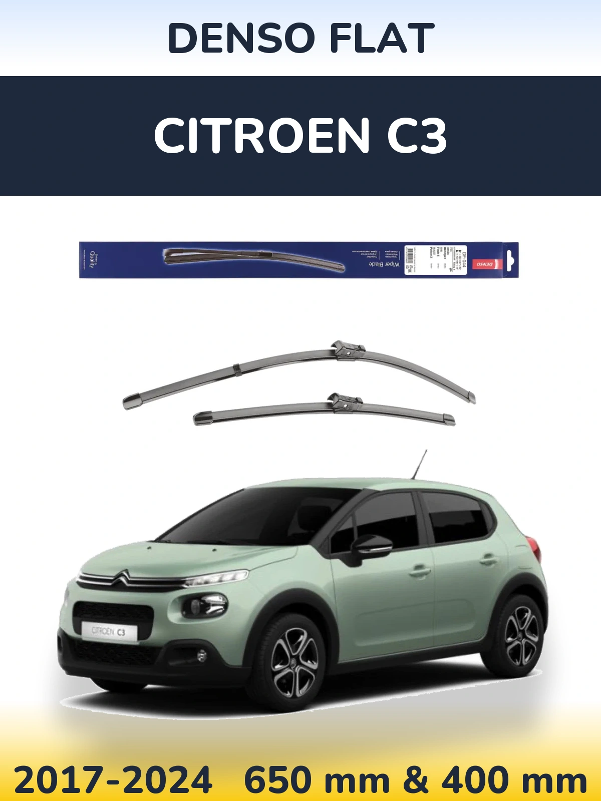 Front wiper blade set Denso Flat 650 & 400 mm for Citroen C3 2017-2024