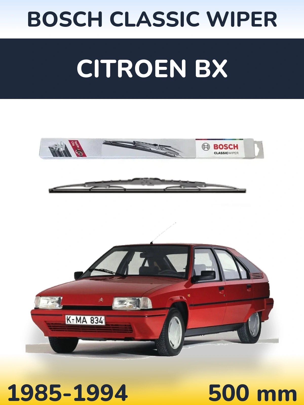 Front wiper blade BOSCH Classic Wiper 500 mm for Citroen BX 1985-1994