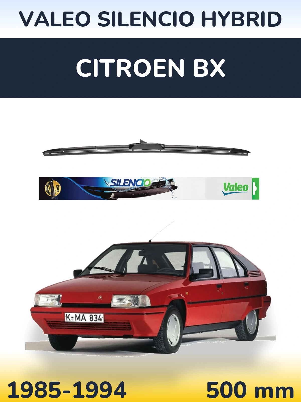 Передний дворник Valeo Silencio Hybrid 500 мм для Citroen BX 1985-1994