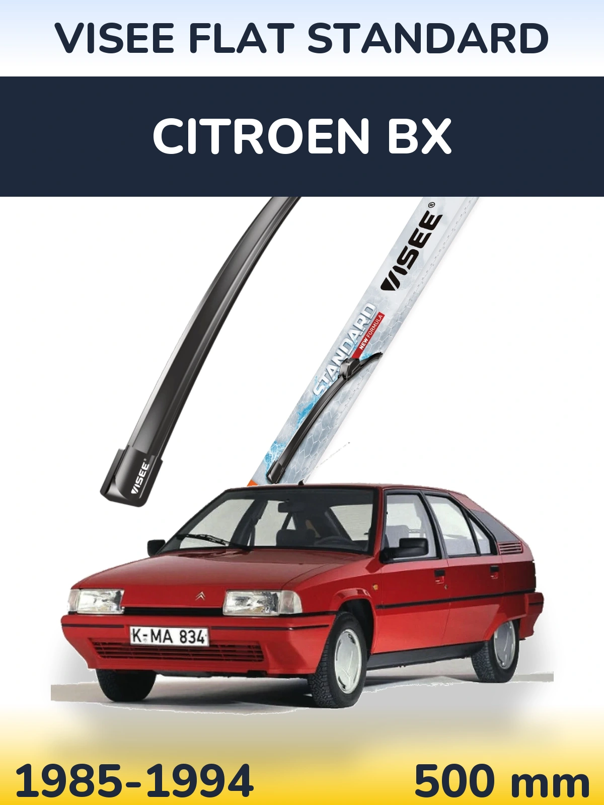 Front wiper blade VISEE FLAT STANDARD 500 mm for Citroen BX 1985-1994