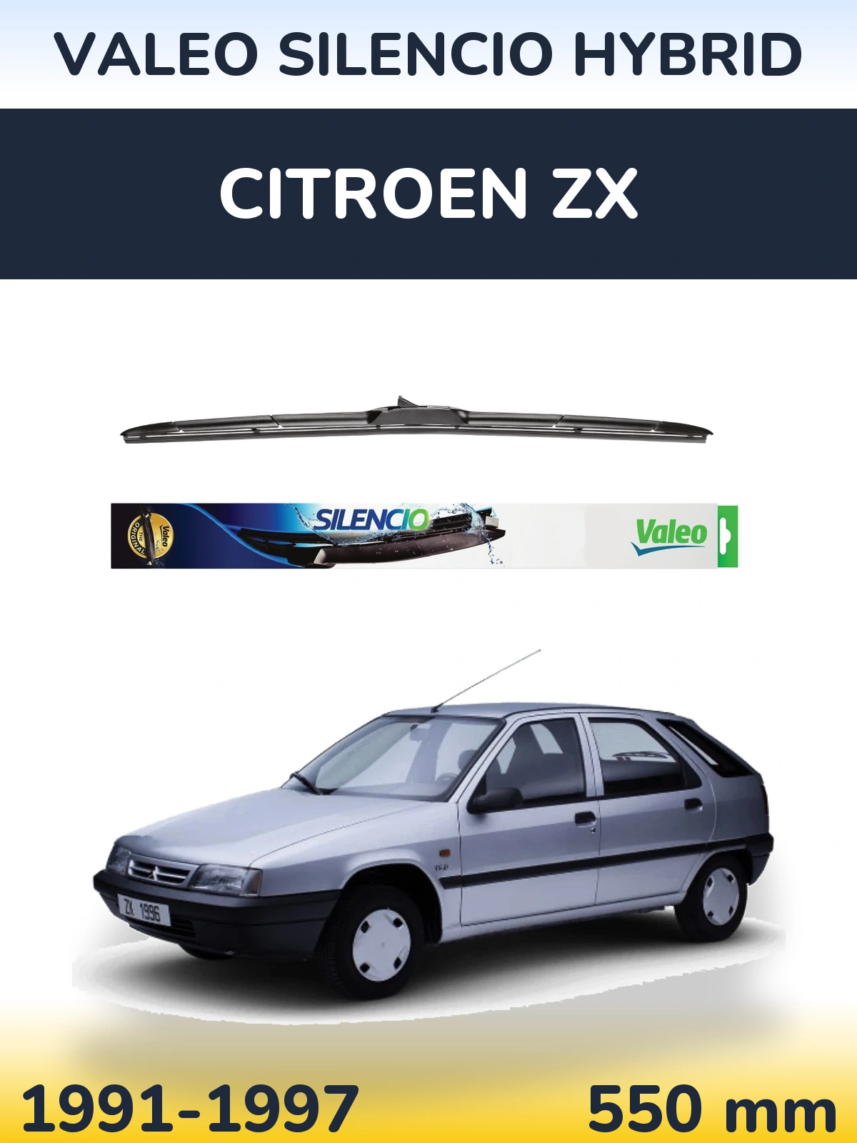 Front wiper blade Valeo Silencio Hybrid 550 mm for Citroen ZX 1991-1997