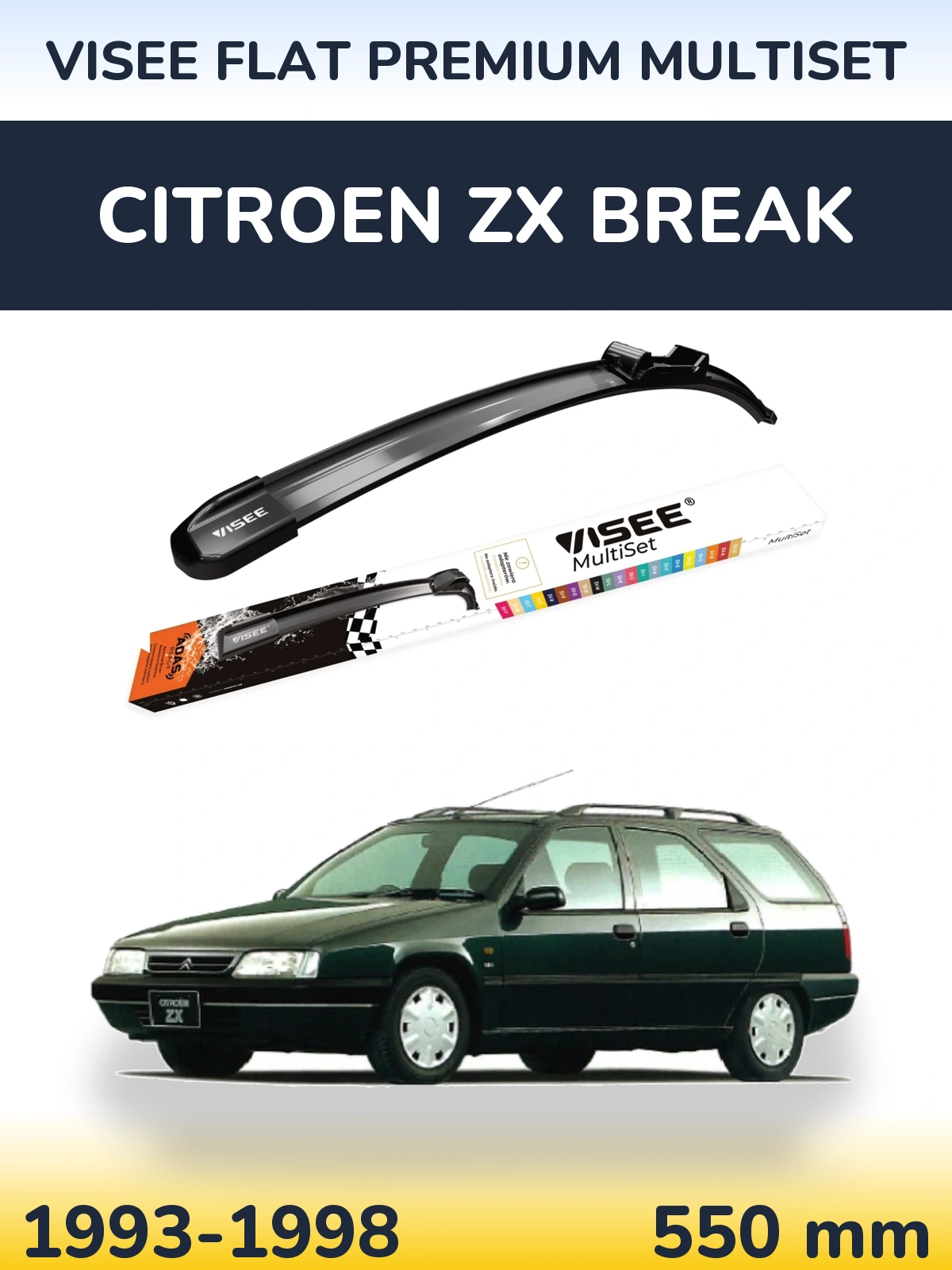 Front wiper blade VISEE FLAT PREMIUM MultiSet 550 mm for Citroen ZX Break 1993-1998