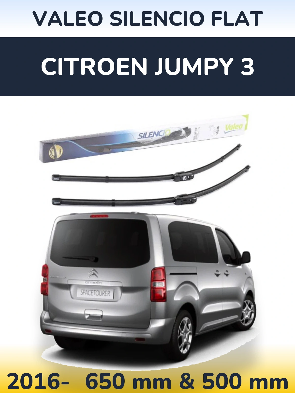 Front wiper blade set Valeo Silencio Flat 650 & 500 mm for Citroen Jumpy 3 2016-2026