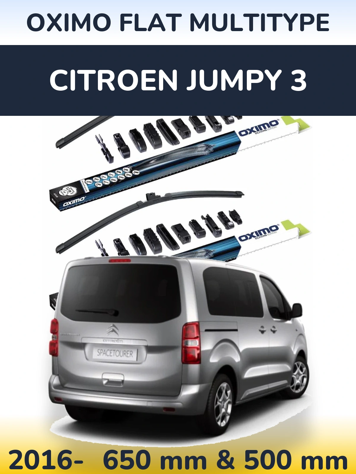 Front wiper blade set Oximo Flat MultiTypee 650 & 500 mm for Citroen Jumpy 3 2016-2026