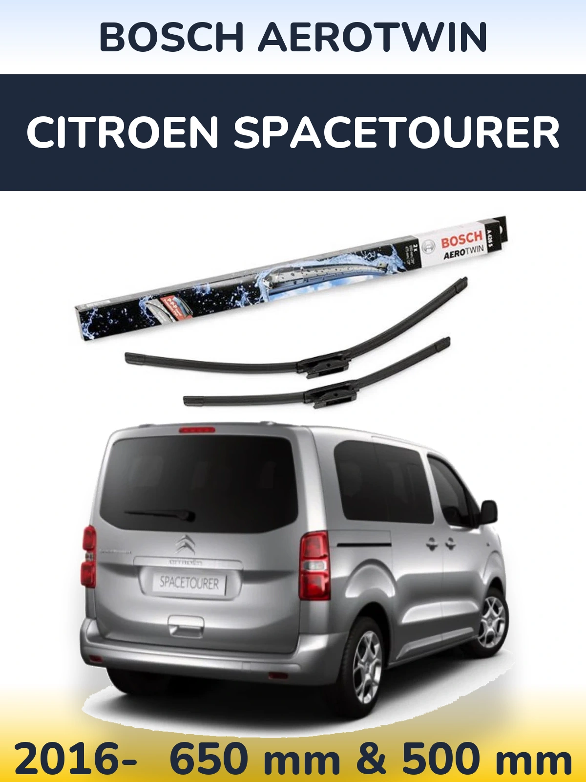 Комплект передних дворников BOSCH AeroTwin 650 & 475 мм для Citroen SpaceTourer 2016-2026