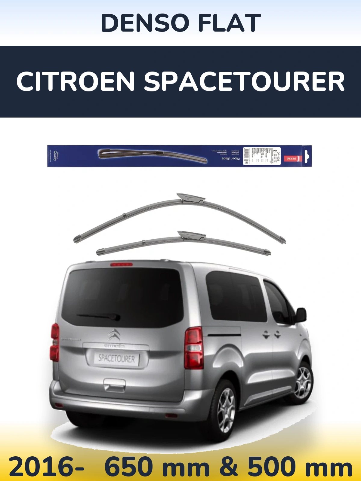 Комплект передніх щіток Denso Flat 650 & 500 мм для Citroen SpaceTourer 2016-2026