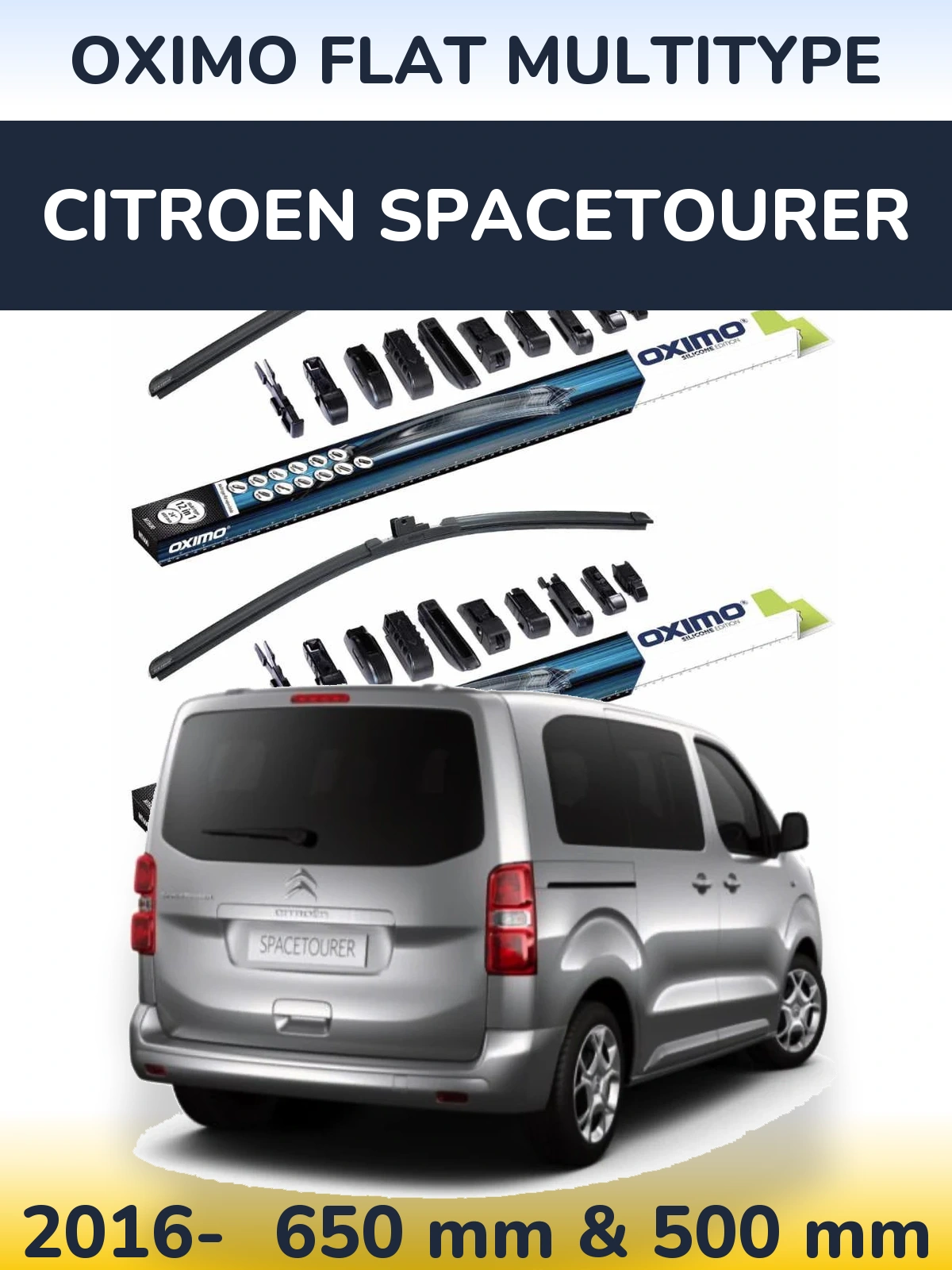 Front wiper blade set Oximo Flat MultiTypee 650 & 500 mm for Citroen SpaceTourer 2016-2026
