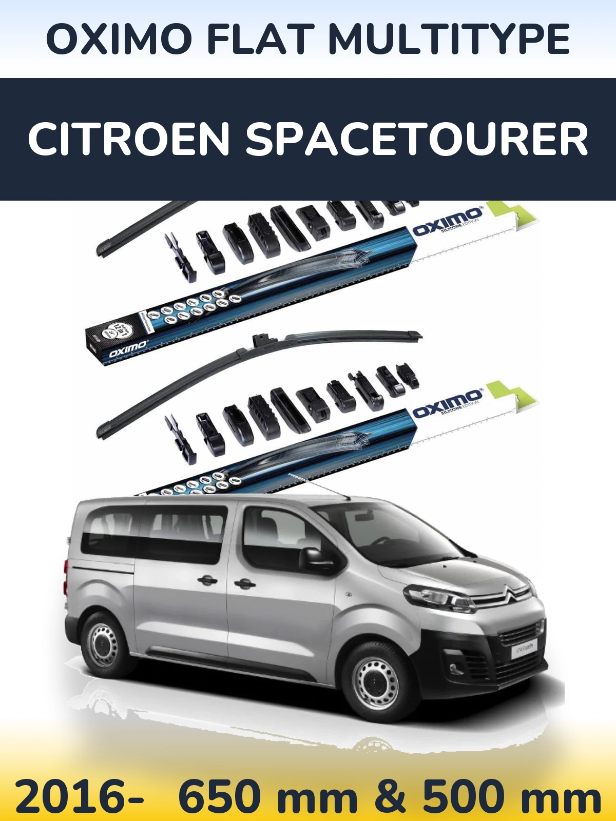 Front wiper blade set Oximo Flat MultiTypee 650 & 500 mm for Citroen SpaceTourer 2016-2026