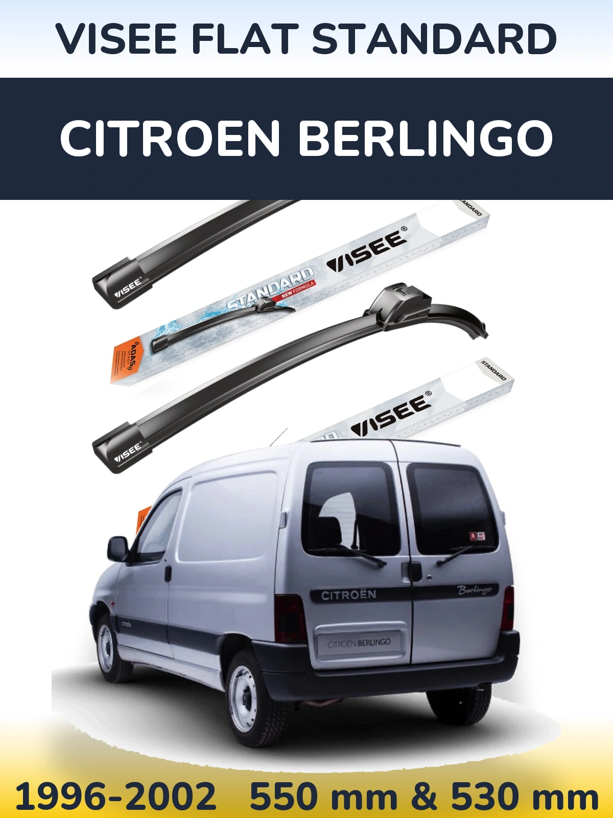 Front wiper blade set VISEE FLAT STANDARD 550 & 530 mm for Citroen Berlingo 1996-2002