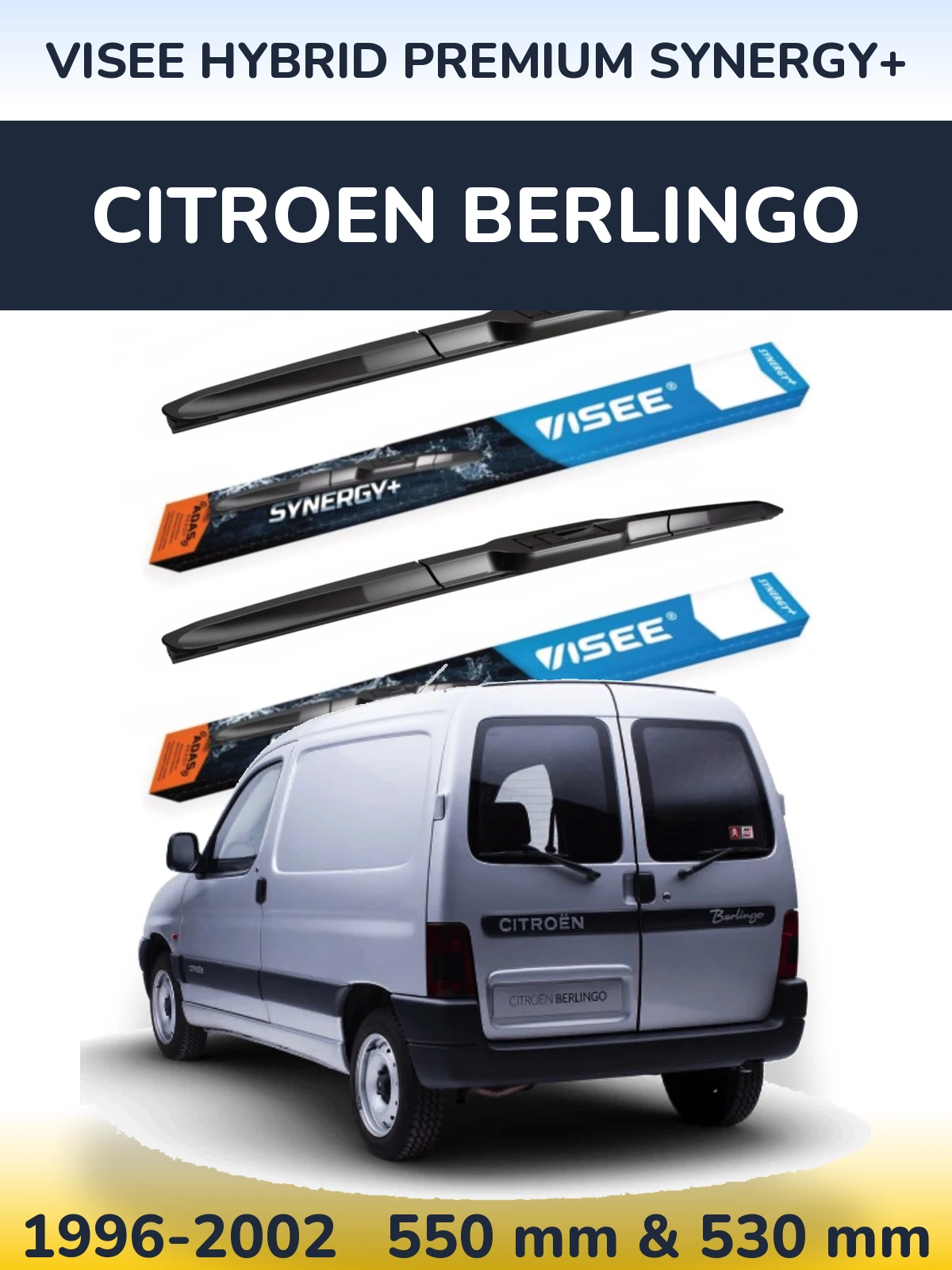 Front wiper blade set VISEE HYBRID PREMIUM SYNERGY+ 550 & 530 mm for Citroen Berlingo 1996-2002
