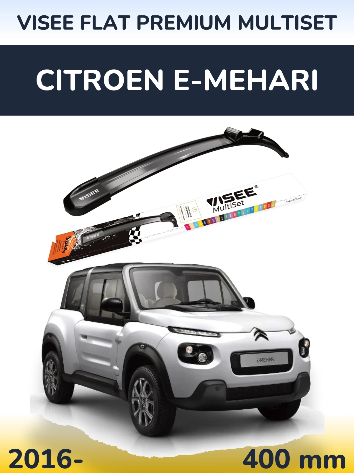 Передний дворник VISEE FLAT PREMIUM MultiSet 400 мм для Citroen E-Mehari 2016-2026