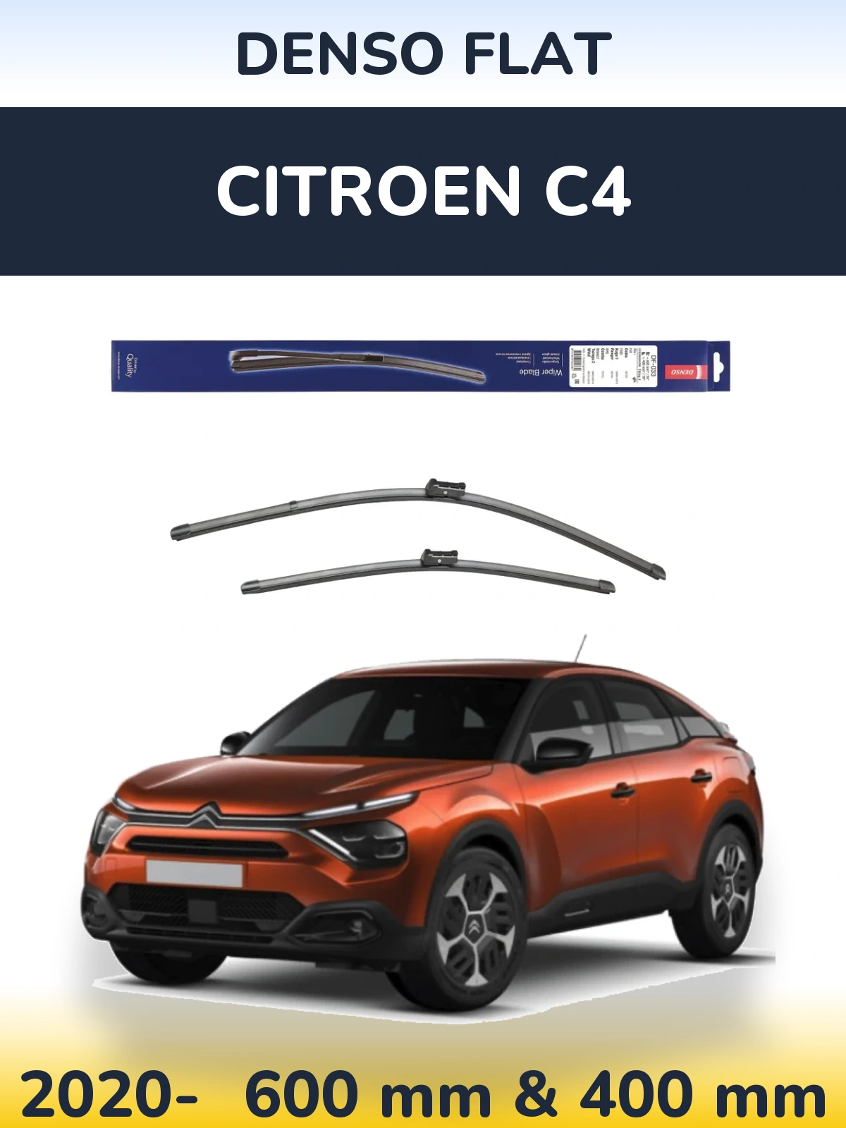 Front wiper blade set Denso Flat 600 & 400 mm for Citroen C4 2020-2026