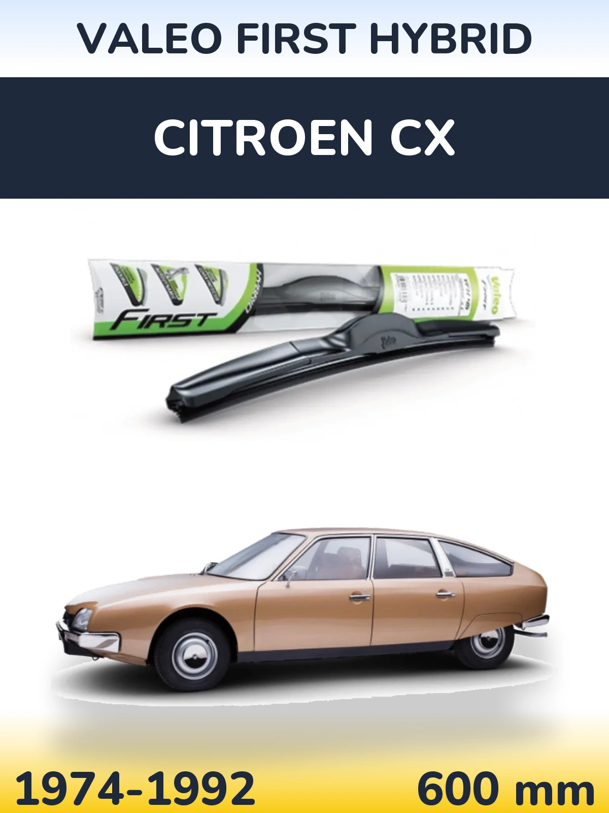 Front wiper blade Valeo First Hybrid 600 mm for Citroen CX 1974-1992