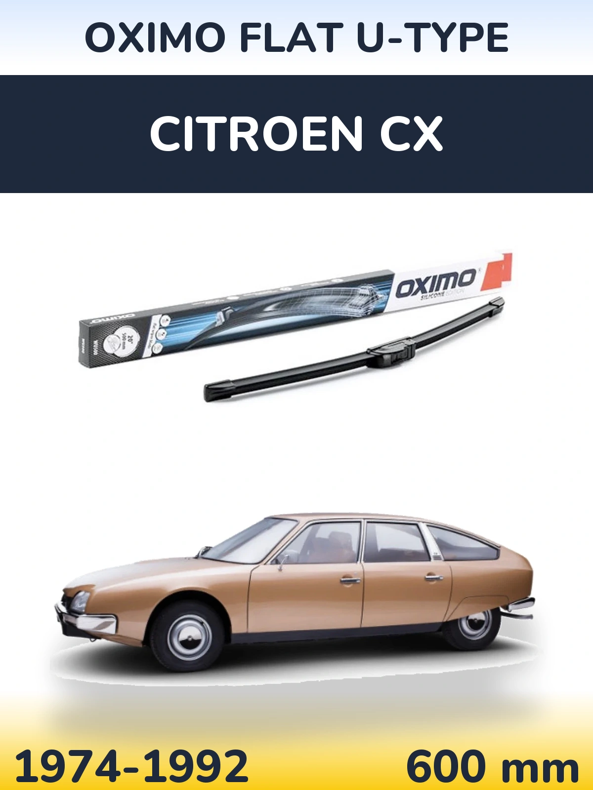 Front wiper blade Oximo Flat U-type 600 mm for Citroen CX 1974-1992