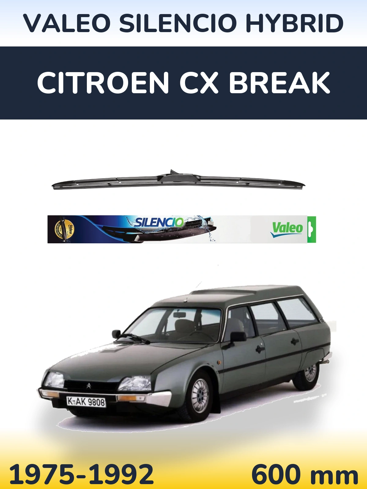 Front wiper blade Valeo Silencio Hybrid 600 mm for Citroen CX Break 1975-1992