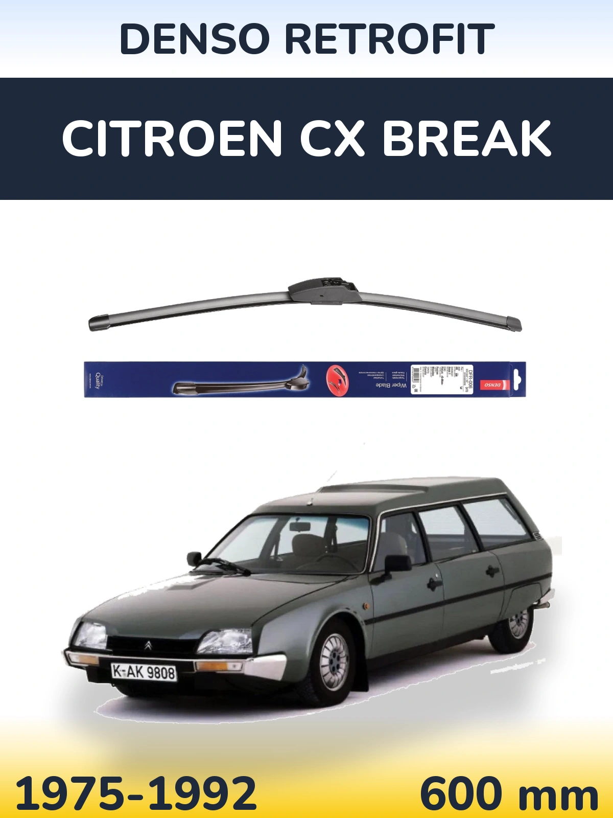 Front wiper blade Denso Retrofit 600 mm for Citroen CX Break 1975-1992
