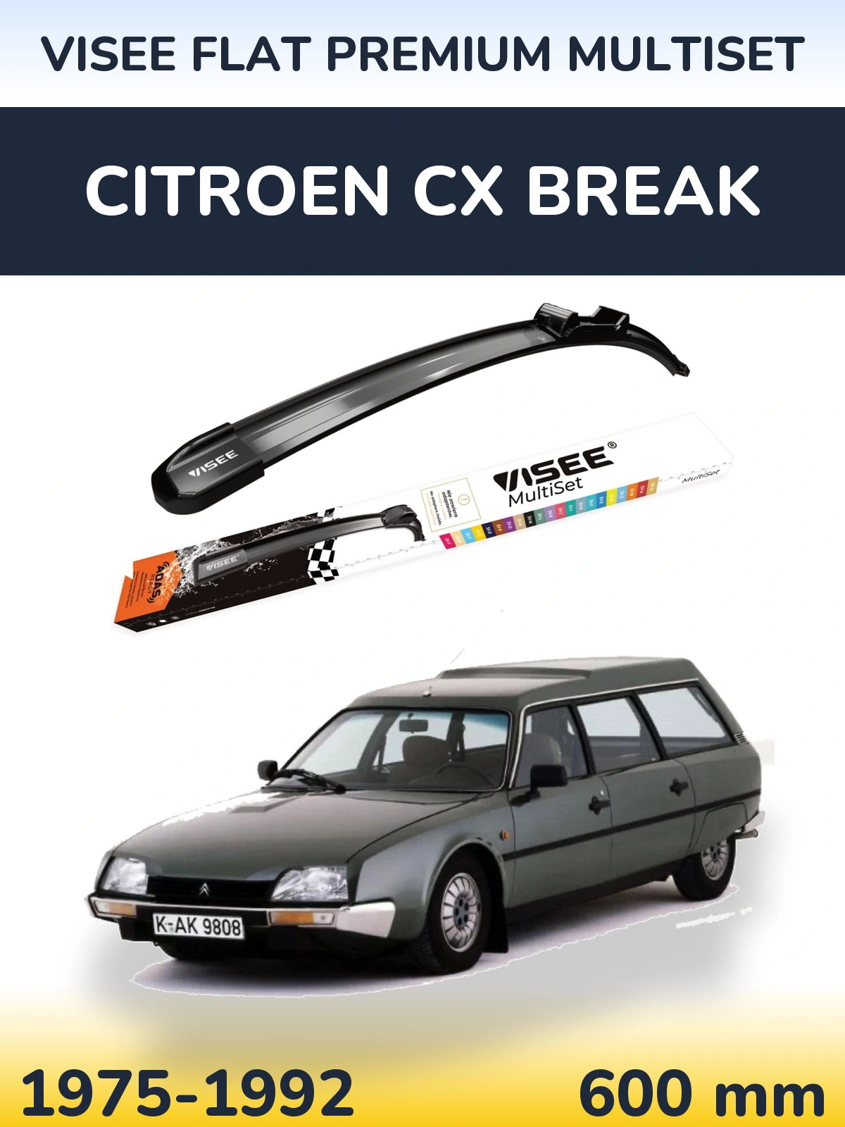 Front wiper blade VISEE FLAT PREMIUM MultiSet 600 mm for Citroen CX Break 1975-1992