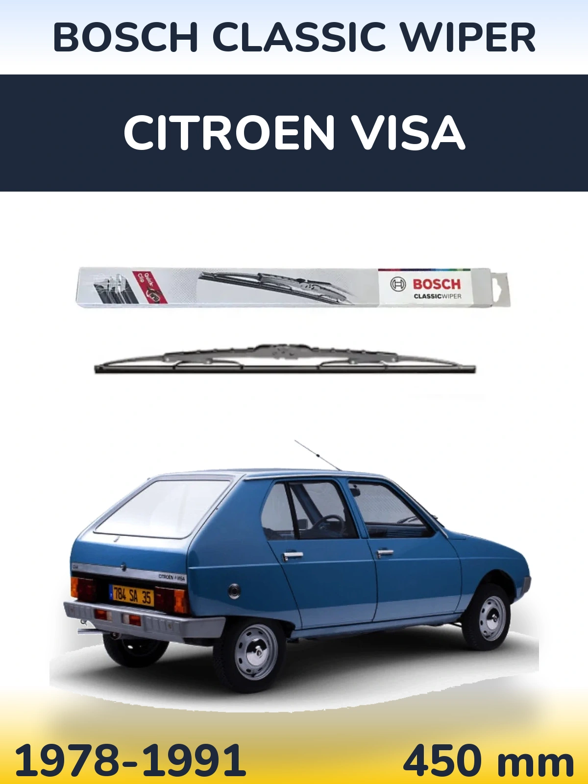 Front wiper blade BOSCH Classic Wiper 450 mm for Citroen Visa 1978-1991
