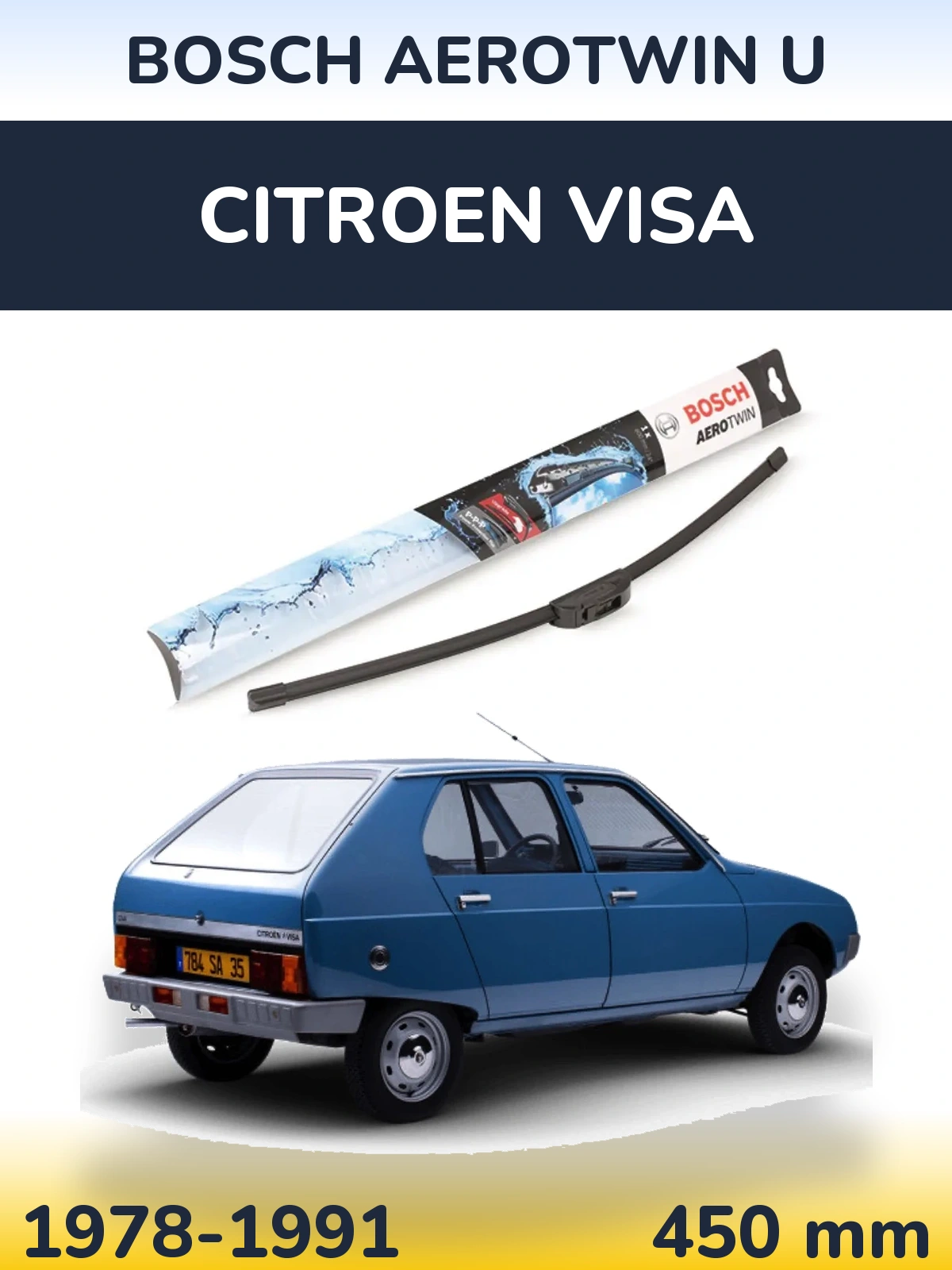 Front wiper blade BOSCH AeroTwin U 450 mm for Citroen Visa 1978-1991