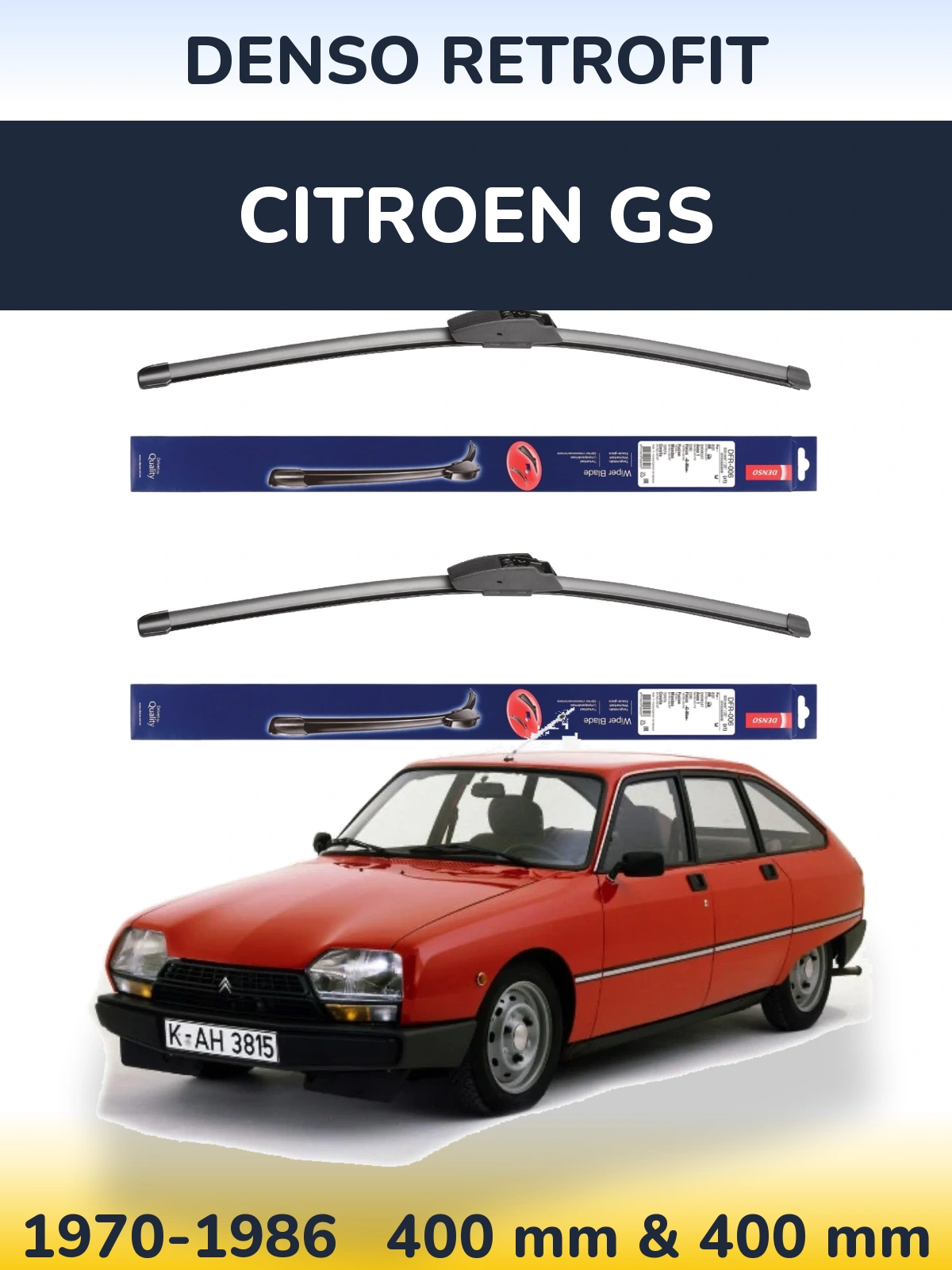 Комплект передніх щіток Denso Retrofit 400 & 400 мм для Citroen GS 1970-1986