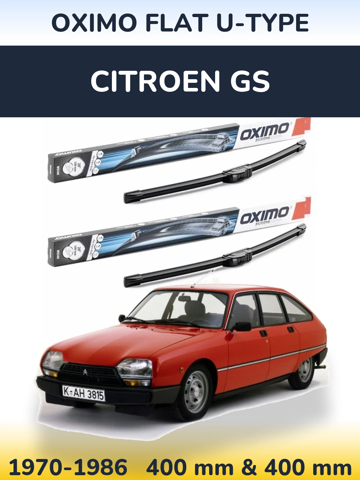 Комплект передніх щіток Oximo Flat U-type 400 & 400 мм для Citroen GS 1970-1986