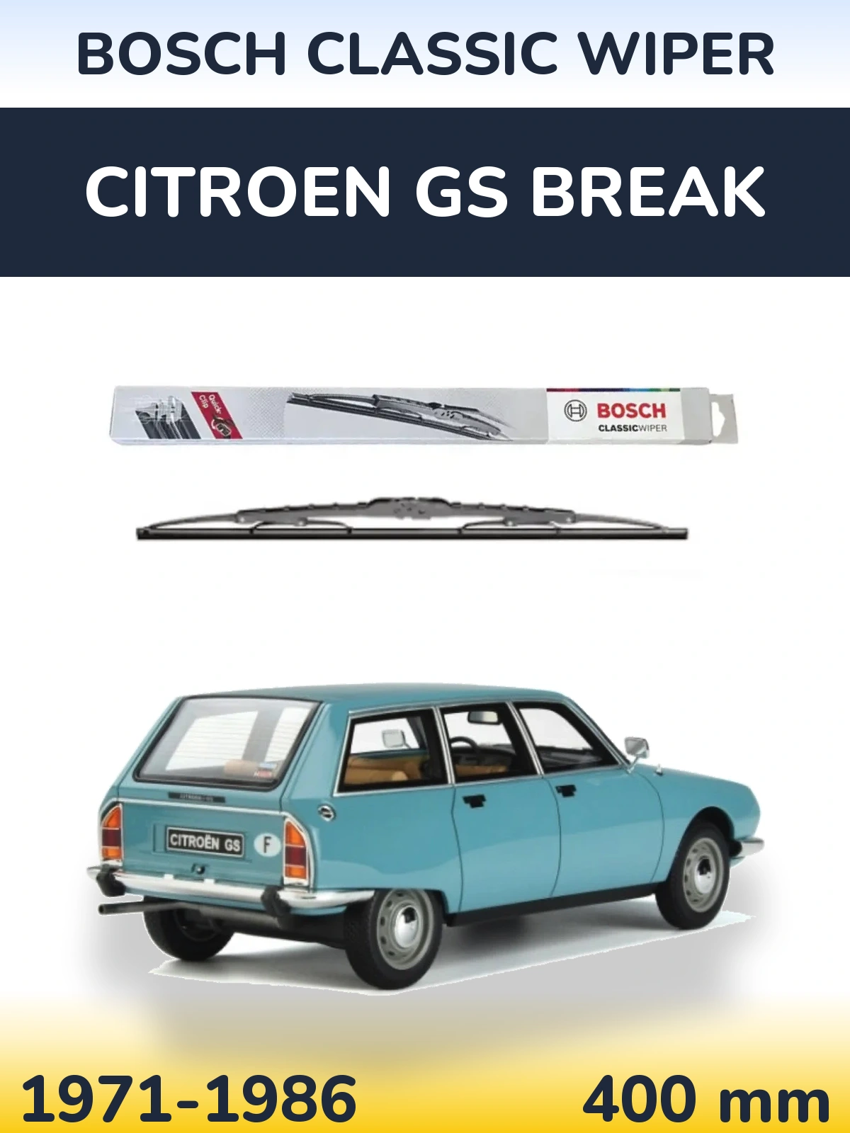 Rear wiper blade BOSCH Classic Wiper 400 mm for Citroen GS Break 1971-1986